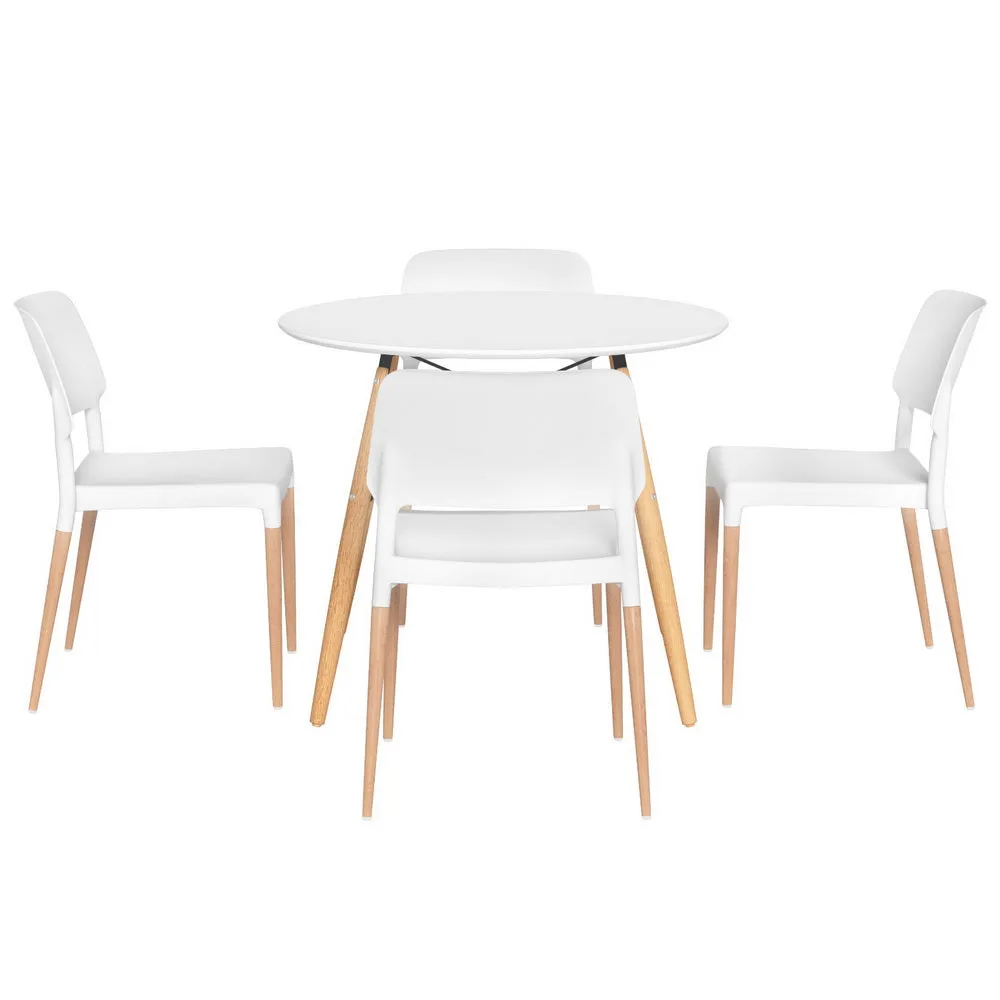 1 Artiss Dining Table and 4 Chairs Set | Round White