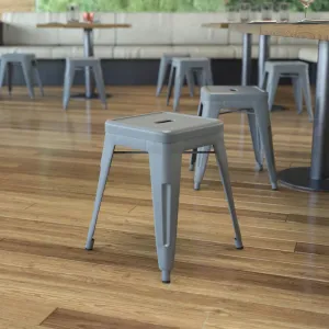 18" Table Height Stool, Stackable Backless Metal Indoor Dining Stool, Commercial Grade Restaurant Stool In Silver - Set Of 4 By Flash Furniture