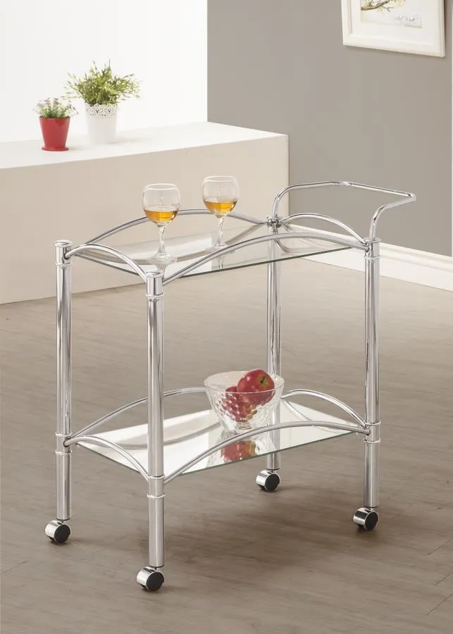 2-tier Serving Cart with Glass Top Chrome and Clear
