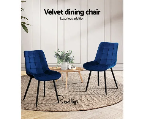 2 Toula Dining Chairs Kitchen Chairs Velvet Upholstered Blue