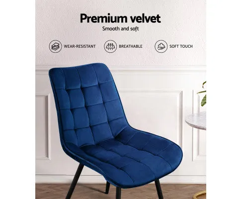 2 Toula Dining Chairs Kitchen Chairs Velvet Upholstered Blue