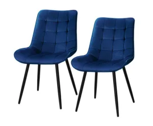 2 Toula Dining Chairs Kitchen Chairs Velvet Upholstered Blue