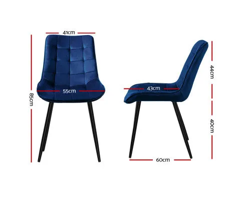 2 Toula Dining Chairs Kitchen Chairs Velvet Upholstered Blue