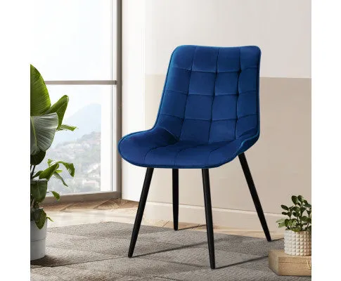 2 Toula Dining Chairs Kitchen Chairs Velvet Upholstered Blue