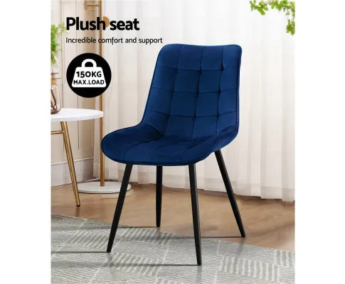 2 Toula Dining Chairs Kitchen Chairs Velvet Upholstered Blue