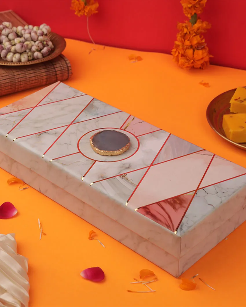 2 Triangular Marble Pooja Chowki with 4 Metal Tealights Set