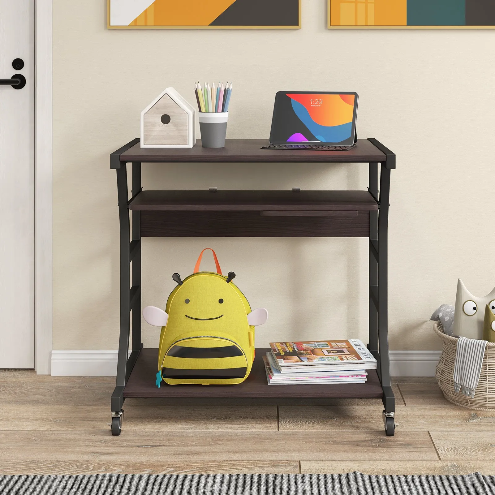 29.5" Computer Desk with Pull-out Keyboard Tray and Wheels