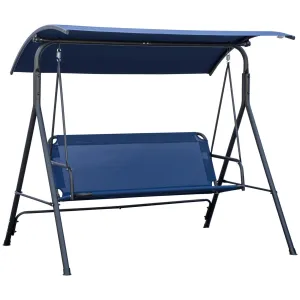 3-Person Porch Swing Bench with Adjustable Canopy and Steel Frame, Dark Blue