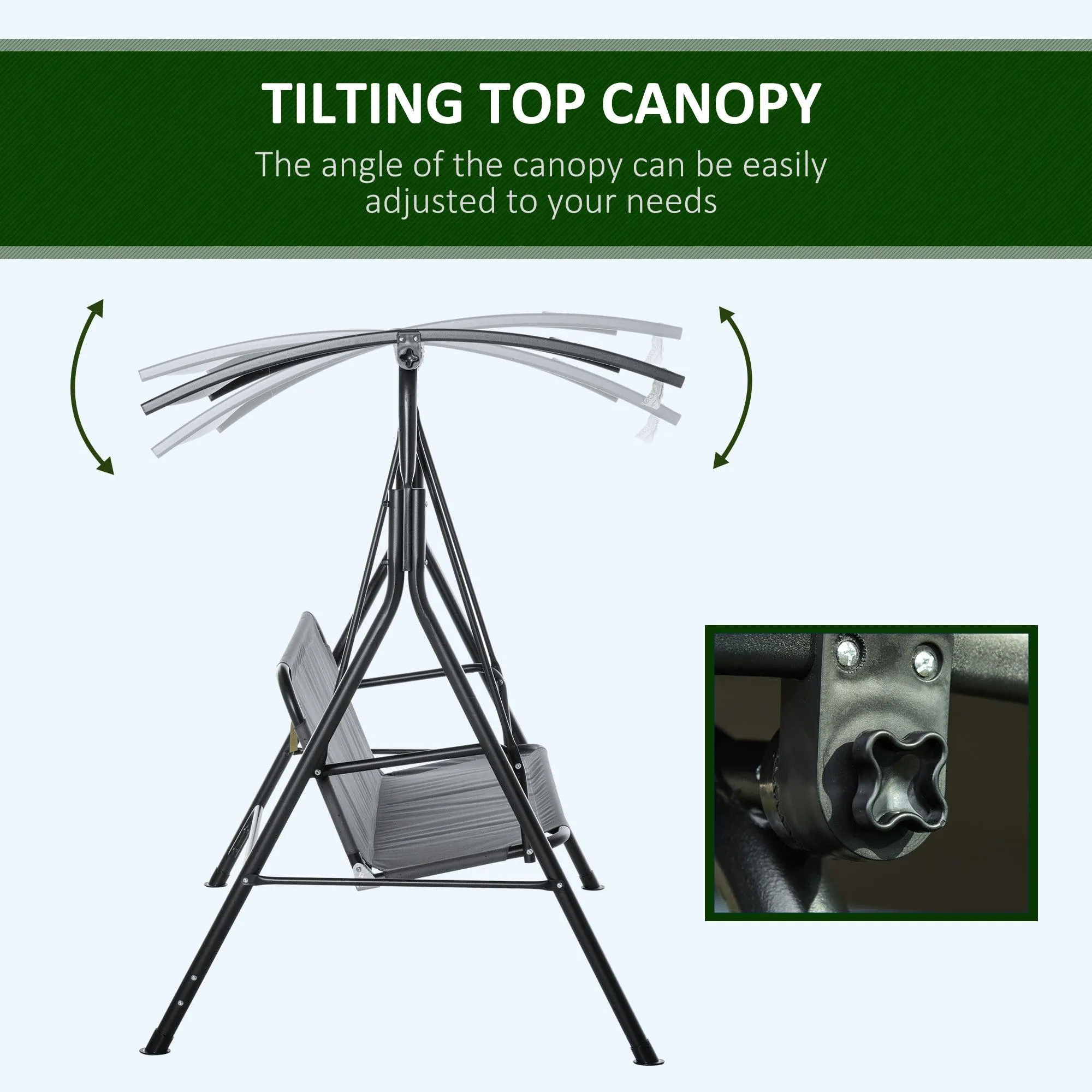 3-Person Porch Swing with Stand, Adjustable Canopy, Bench-Style Seat, Steel Frame, Gray