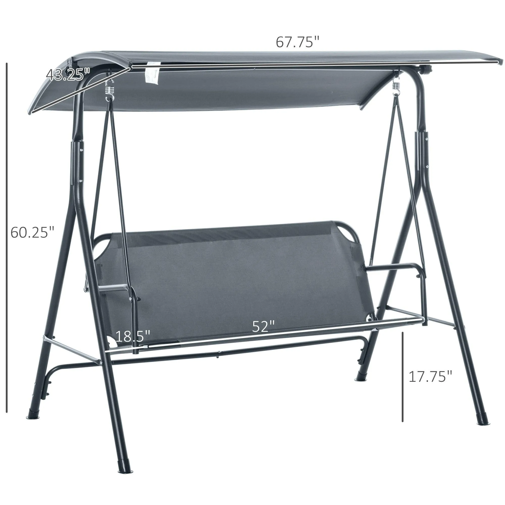 3-Person Porch Swing with Stand, Adjustable Canopy, Bench-Style Seat, Steel Frame, Gray