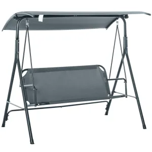 3-Person Porch Swing with Stand, Adjustable Canopy, Bench-Style Seat, Steel Frame, Gray