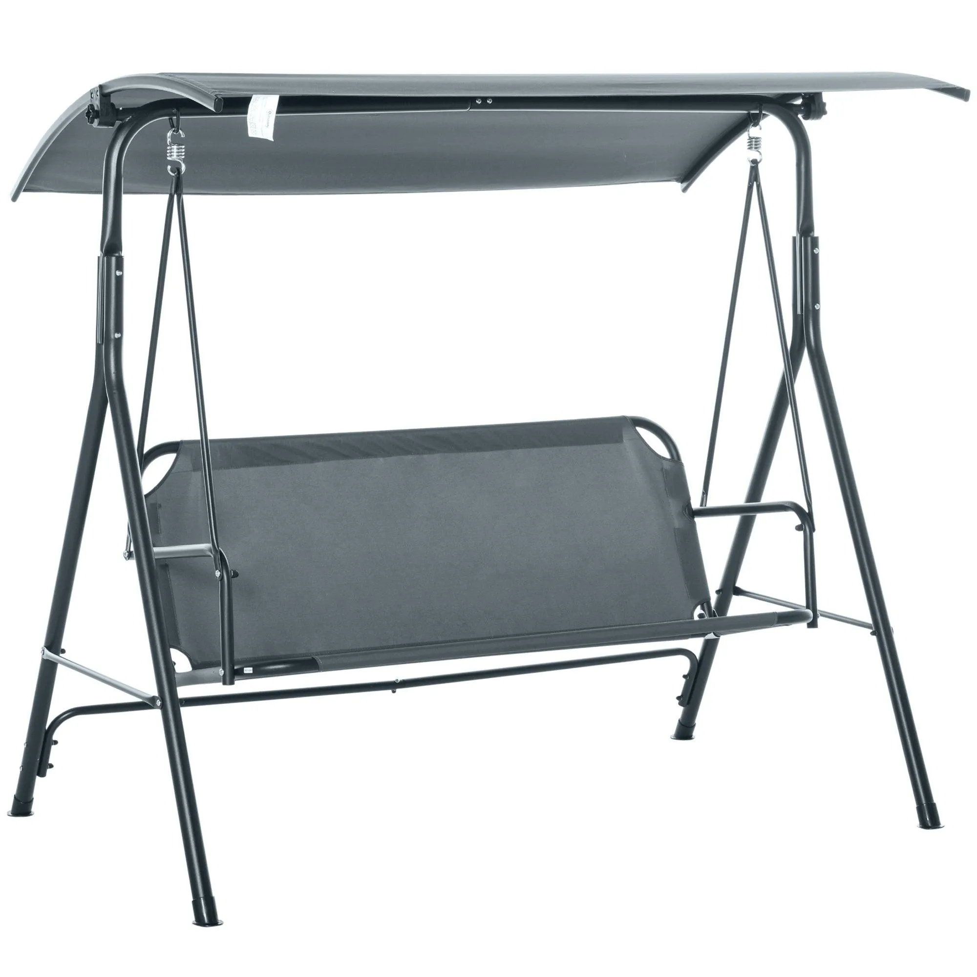 3-Person Porch Swing with Stand, Adjustable Canopy, Bench-Style Seat, Steel Frame, Gray