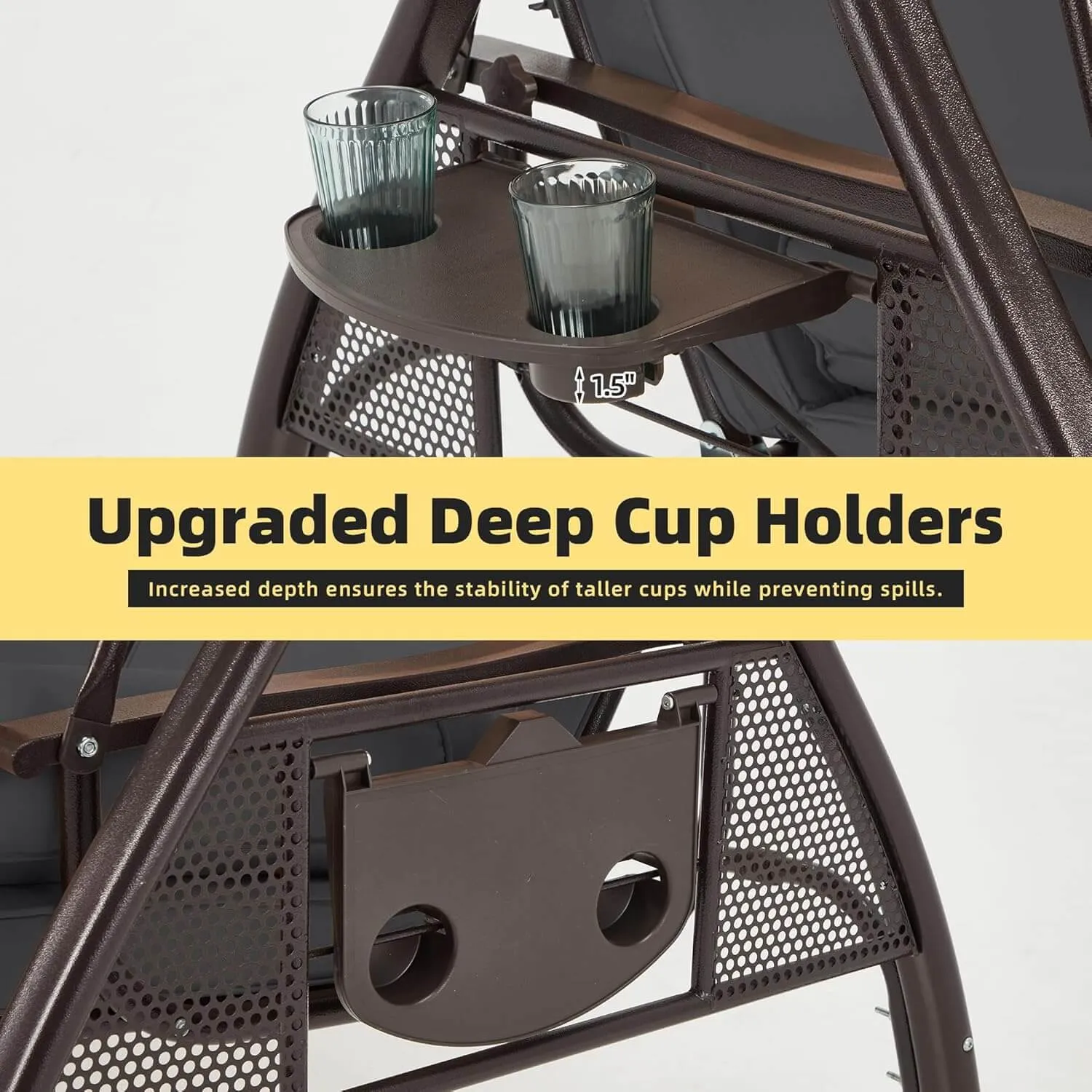 3-Seat Outdoor Porch Swing with Adjustable Canopy and Backrest, Gray