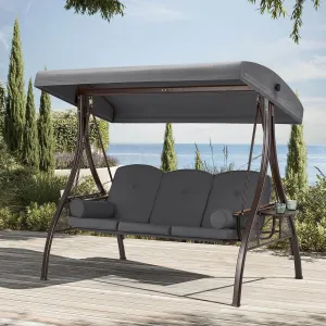 3-Seat Outdoor Porch Swing with Adjustable Canopy and Backrest, Gray