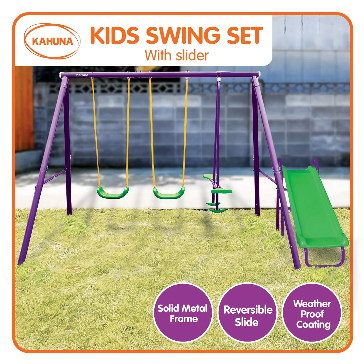 4-Seater Swing Set with Slide | Purple and Green Color Combination