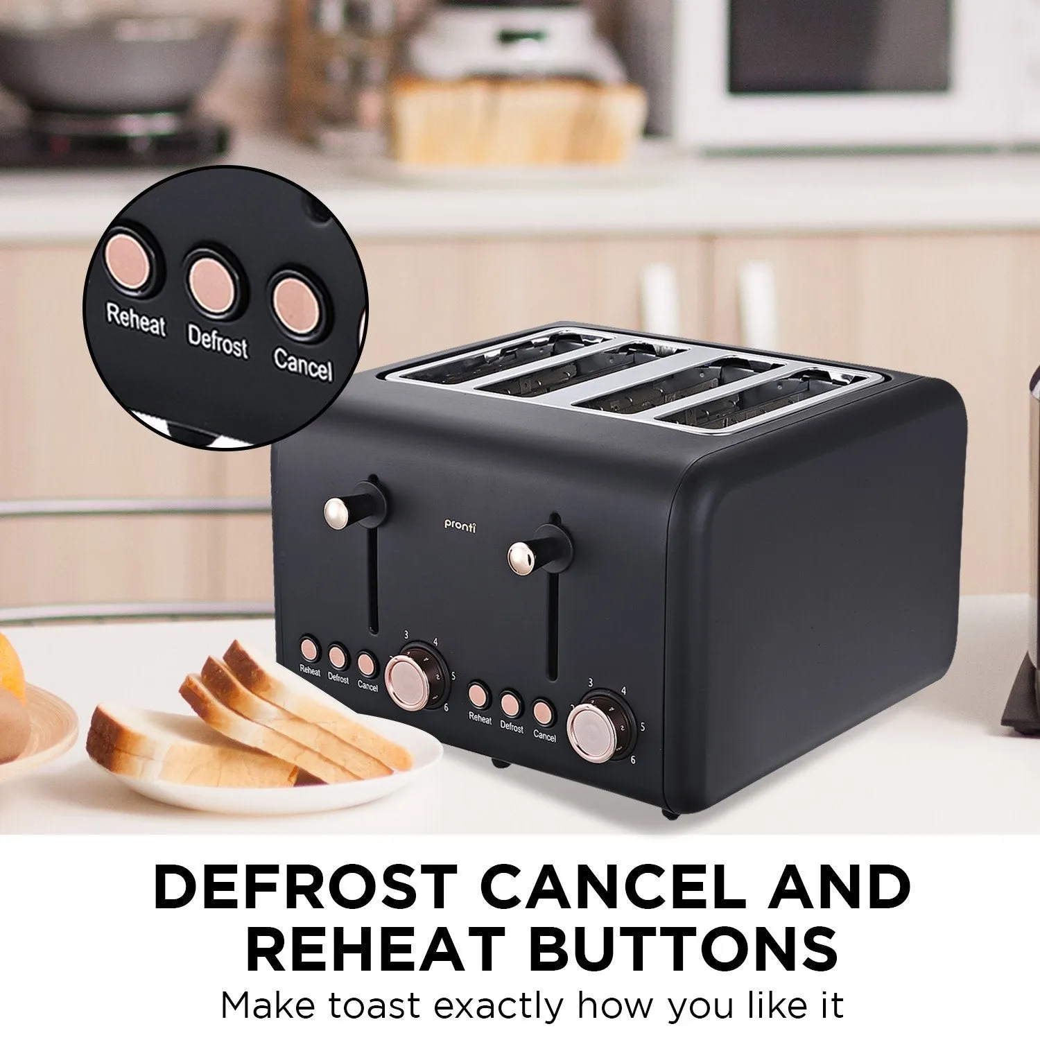 4 Slice Toaster Rose Trim Collection - Black