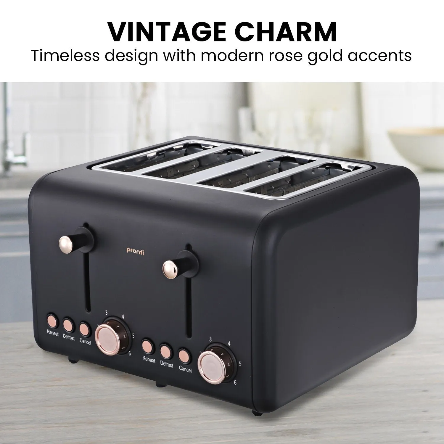 4 Slice Toaster Rose Trim Collection - Black