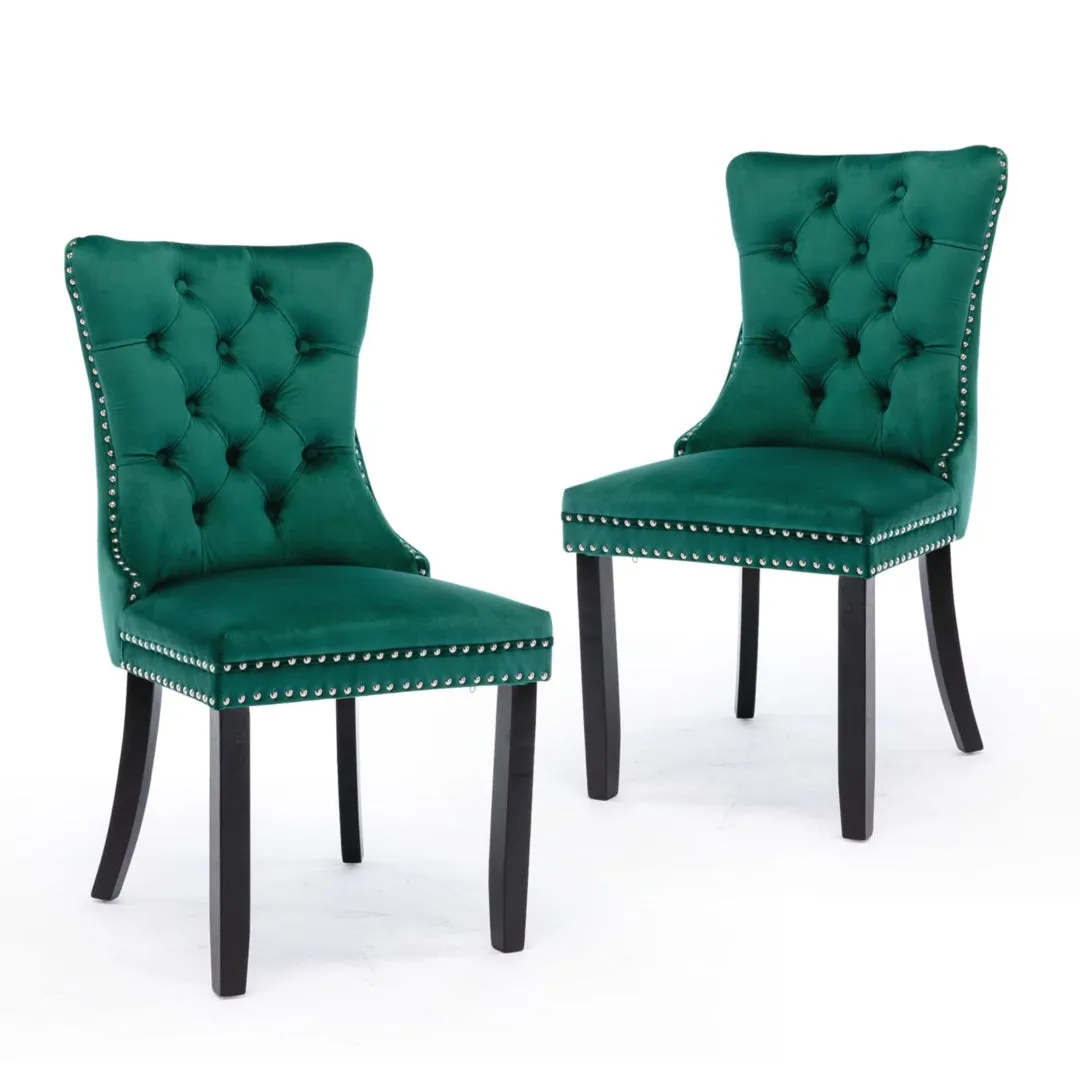 4x Velvet Dining Chairs | Green