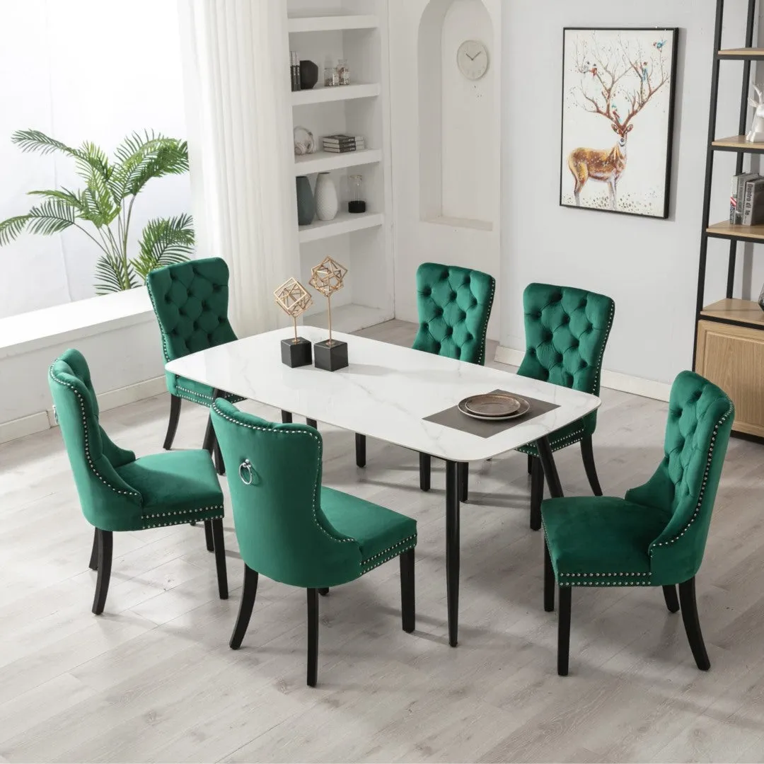 4x Velvet Dining Chairs | Green