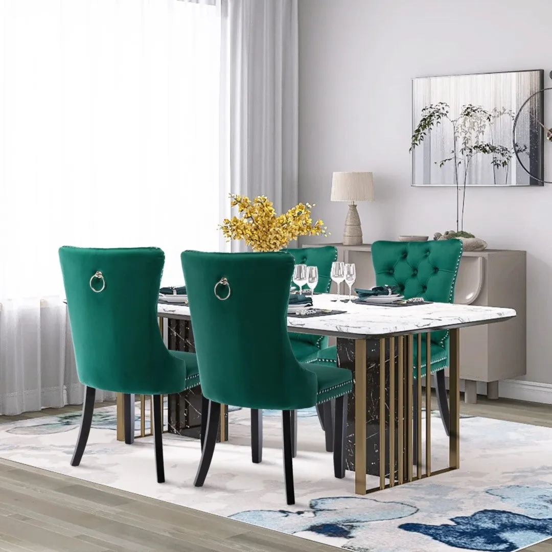 4x Velvet Dining Chairs | Green