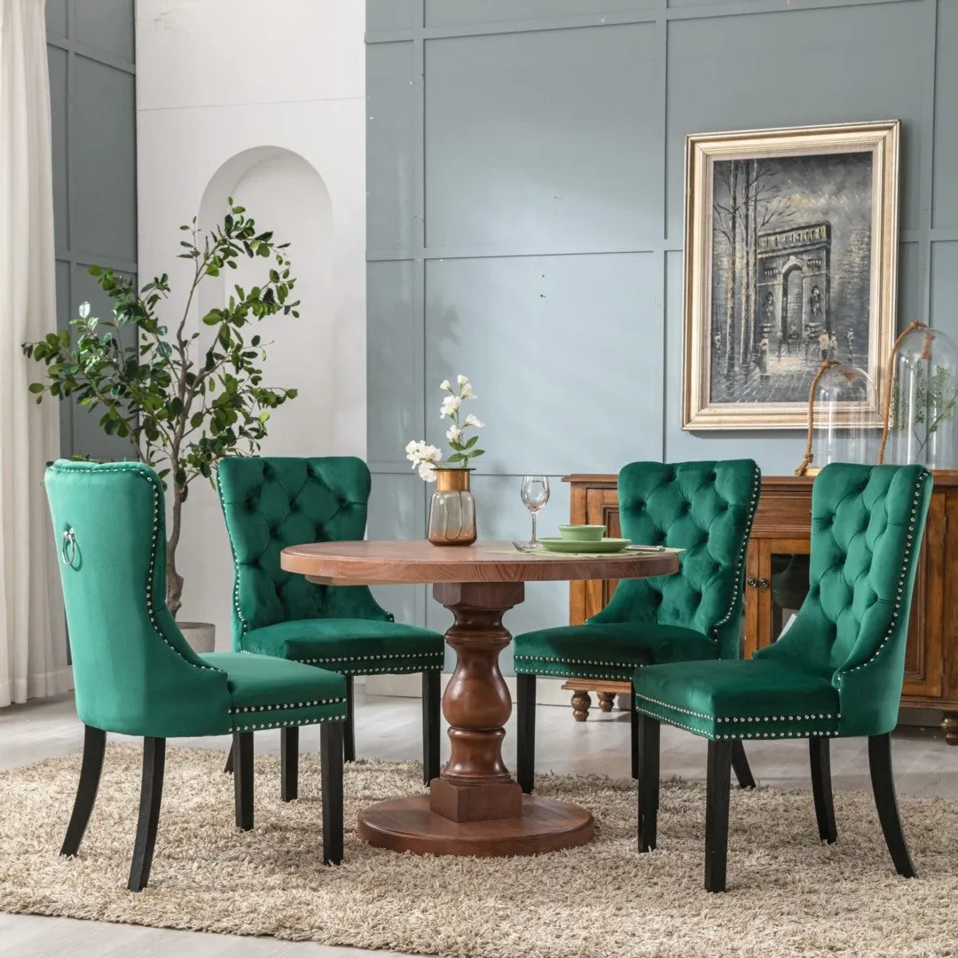 4x Velvet Dining Chairs | Green