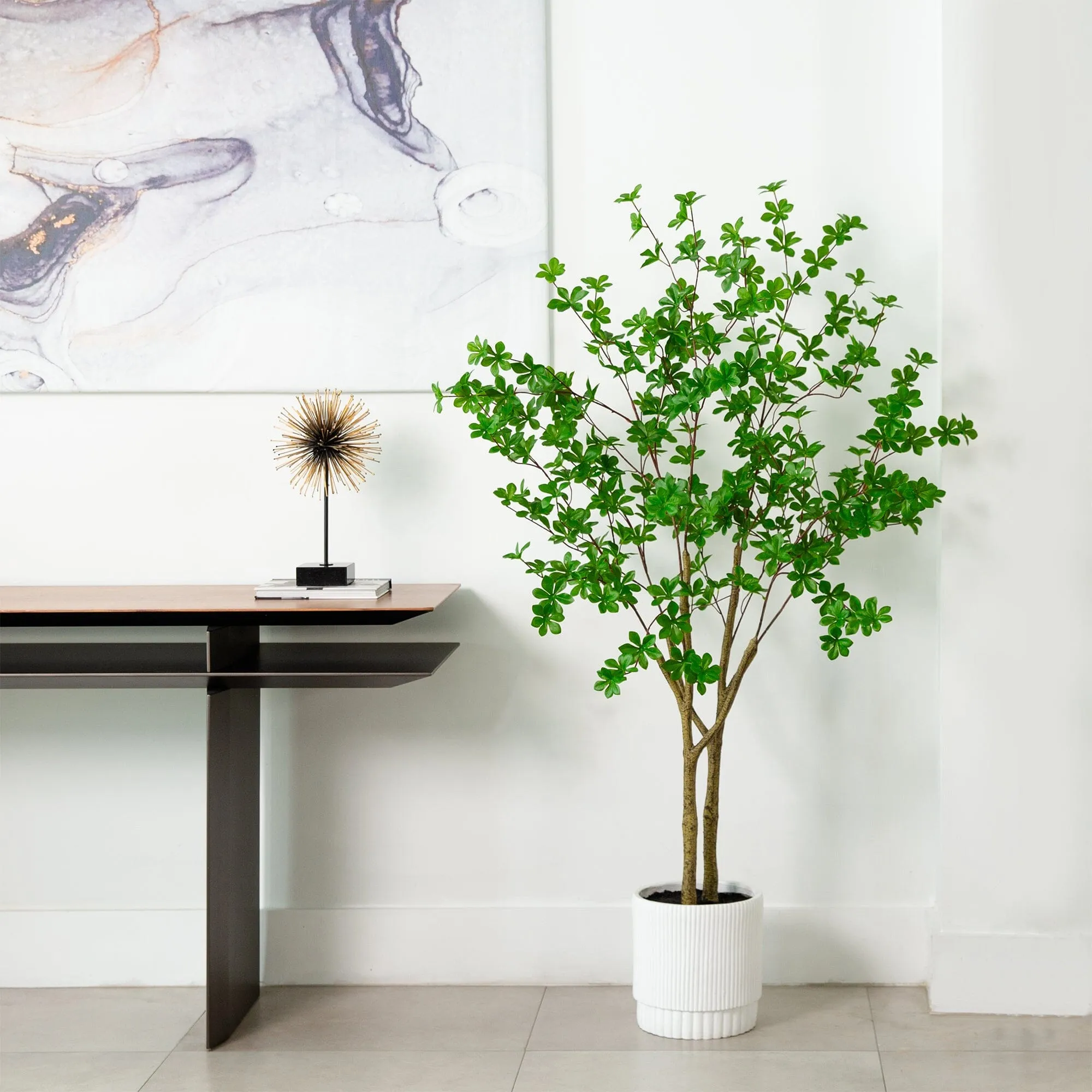 5’ Artificial Enkianthus Tree in White Decorative Planter