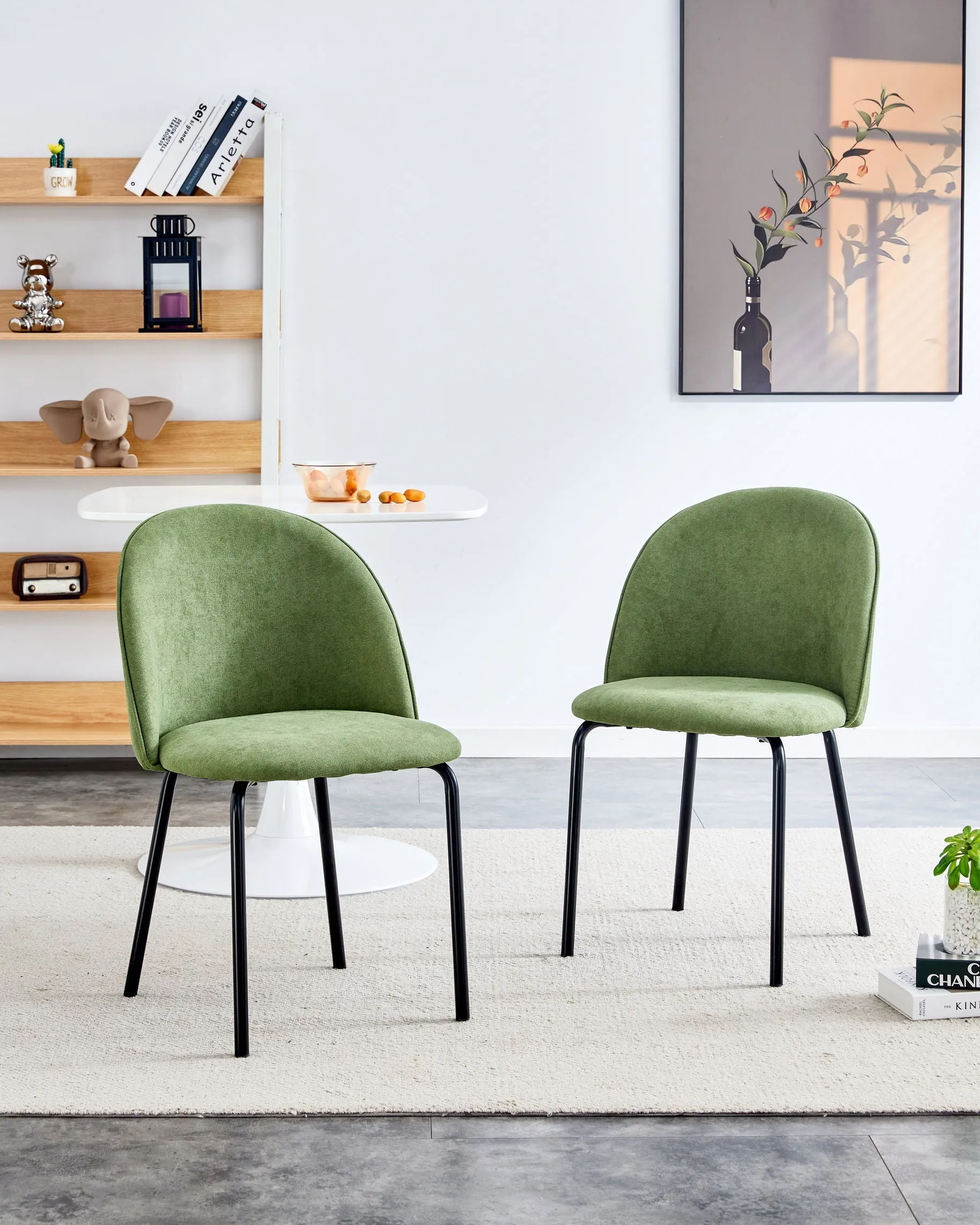 5 Pieces Dining Set, Table Metal Leg Mid-Century Dining Table For 4 - 6 People With MDF Table Top, Pedestal Dining Table, End Table Leisure Coffee Table - Army Green by Couch.com
