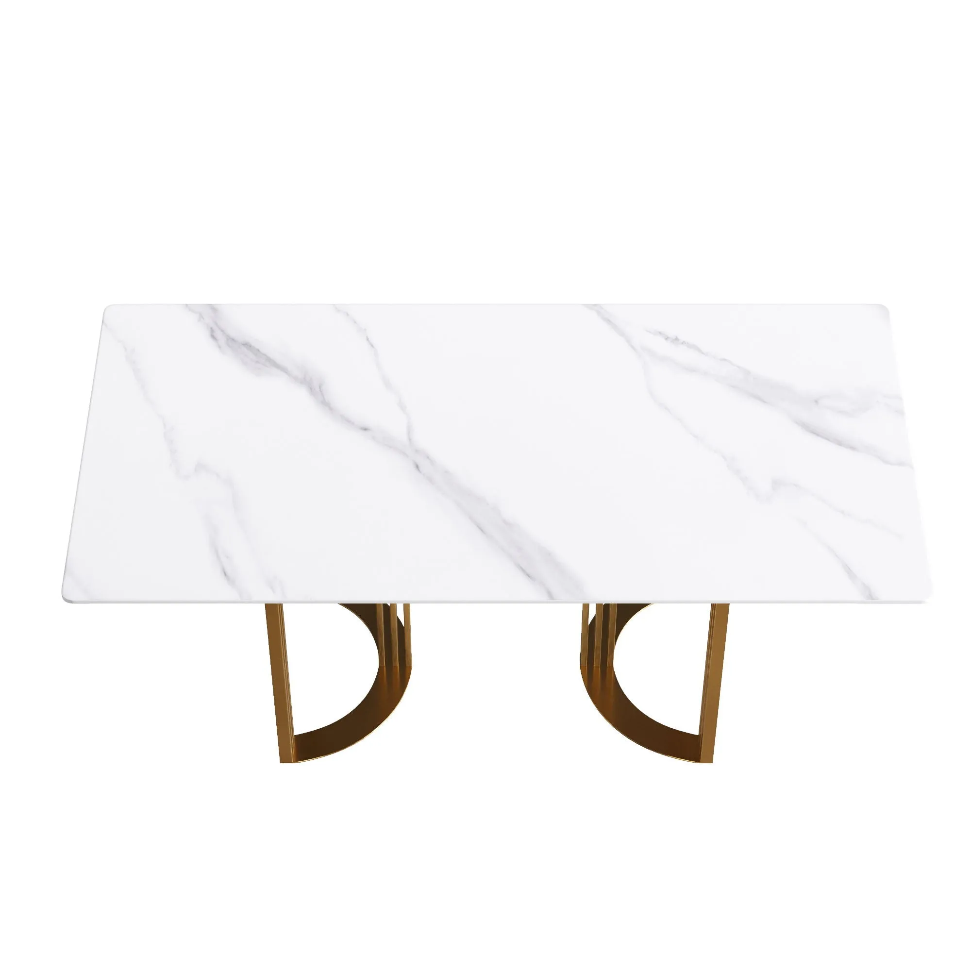 70.87" Modern Artificial Stone White Straight Edge Golden Metal Leg Dining Table, Can Accommodate 6-8 People - White / Gold by Couch.com