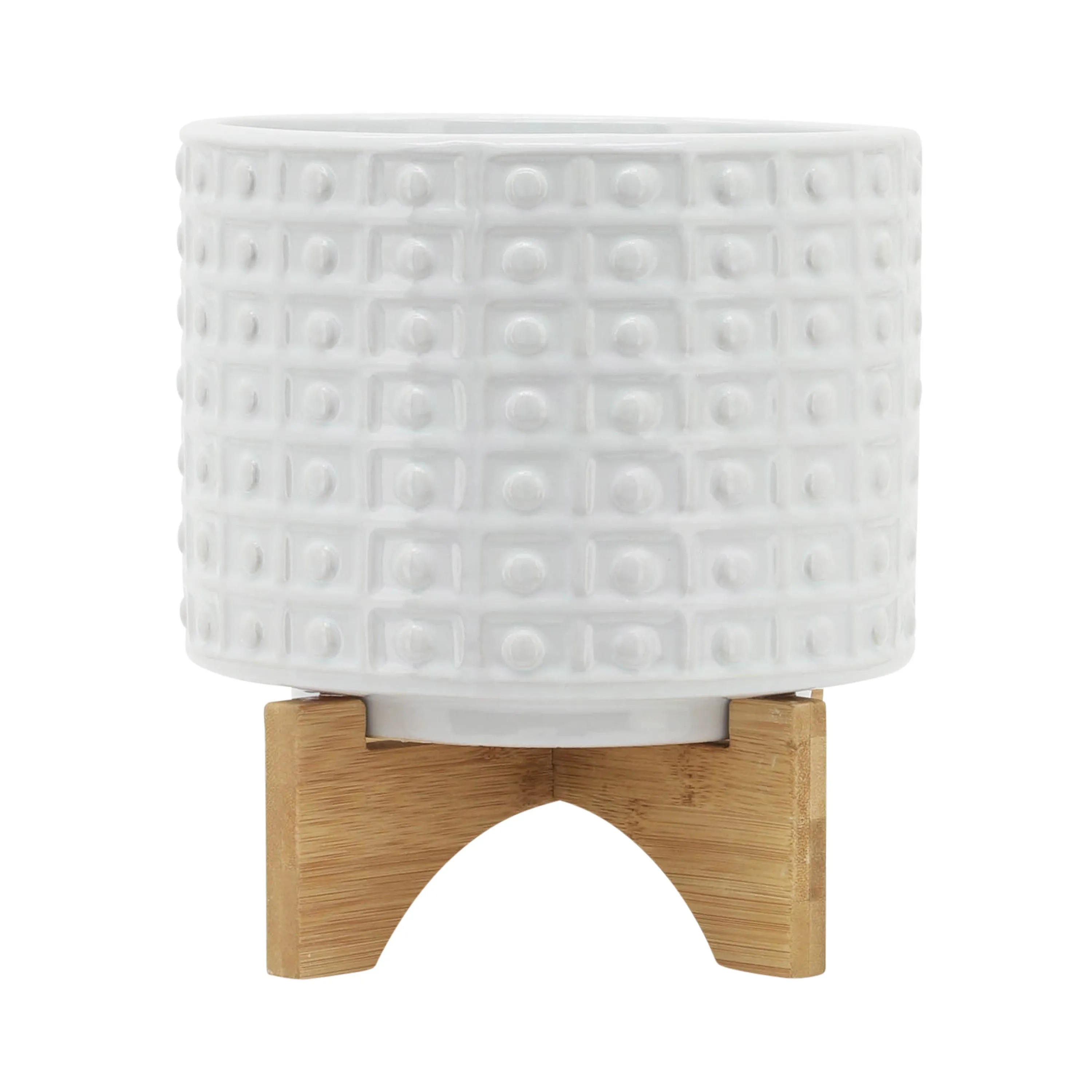 8" Dotted Planter with Stand - White