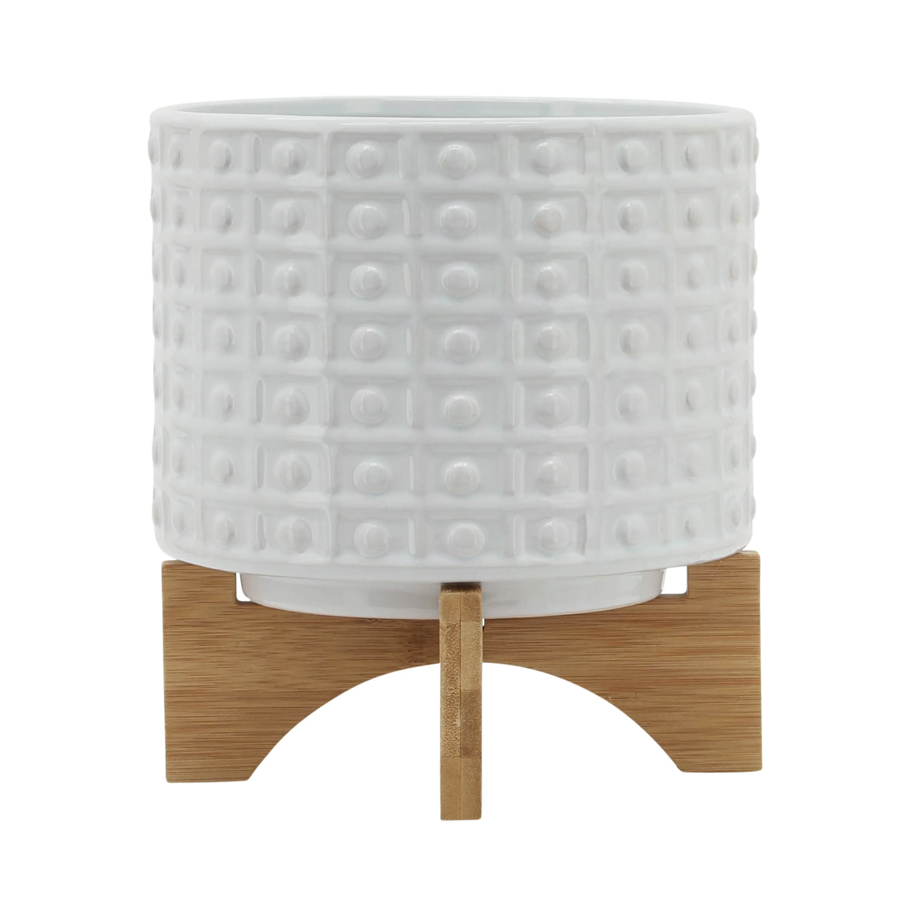 8" Dotted Planter with Stand - White