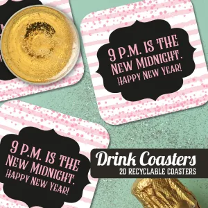 9 P.M. is the New Midnight! New Year's Coaster Set