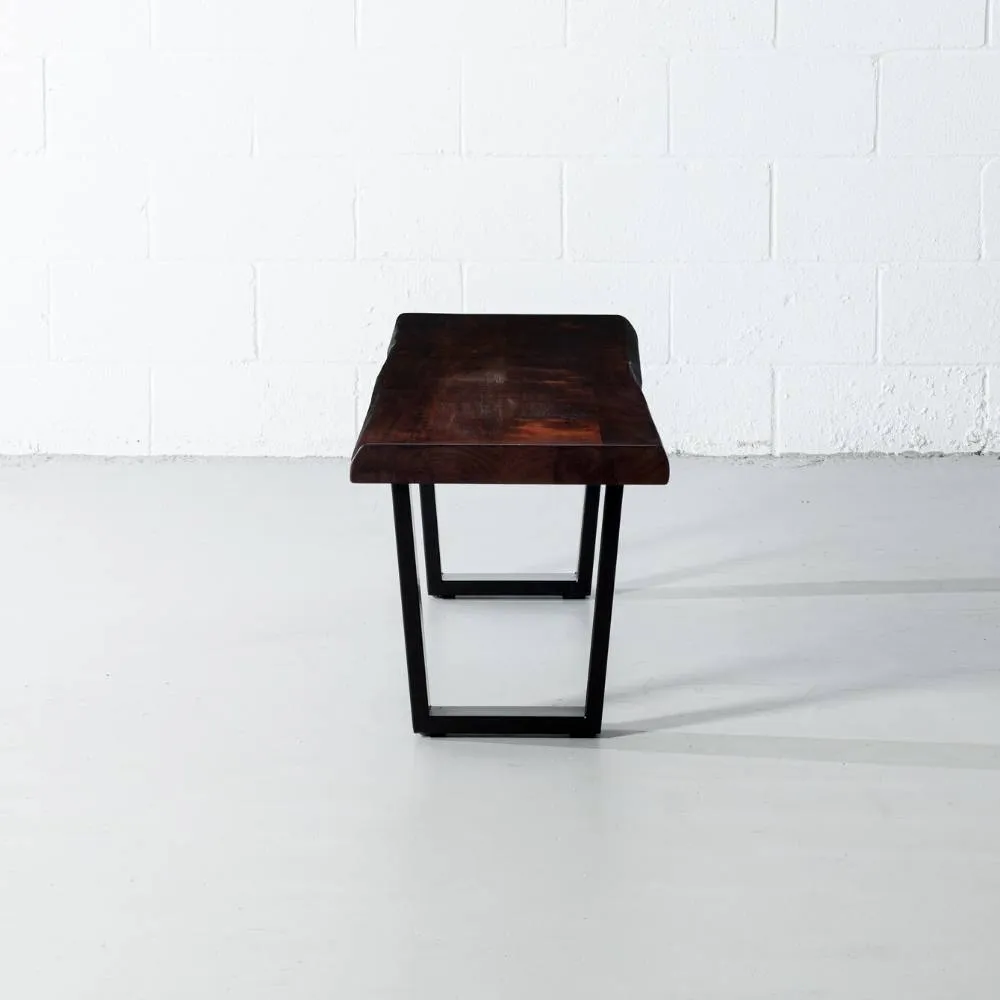 Acacia Live Edge Wood Bench with Black U-shaped Legs/Honey Walnut
