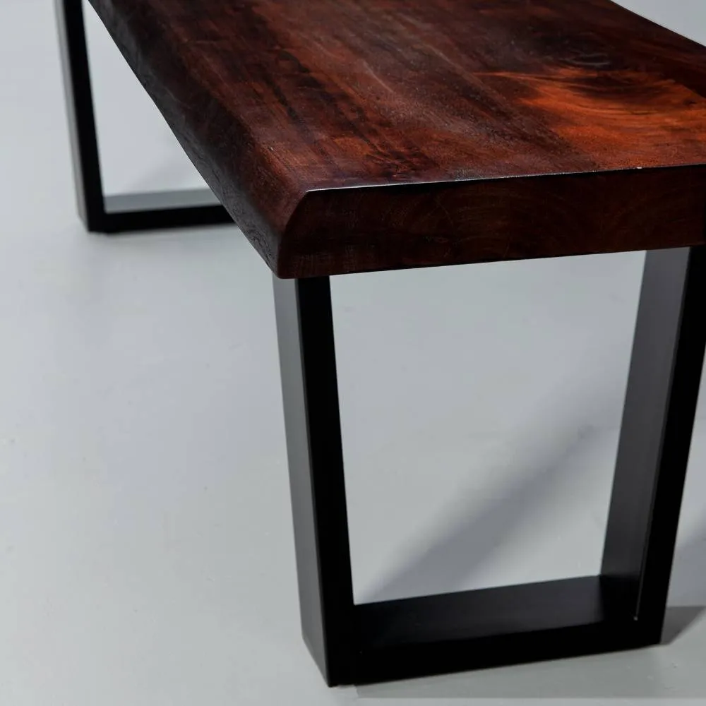 Acacia Live Edge Wood Bench with Black U-shaped Legs/Honey Walnut