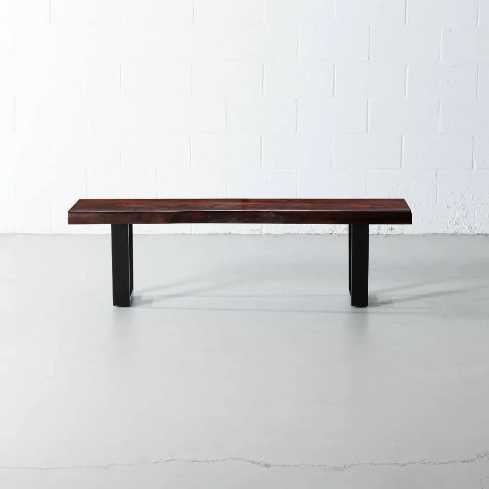 Acacia Live Edge Wood Bench with Black U-shaped Legs/Honey Walnut