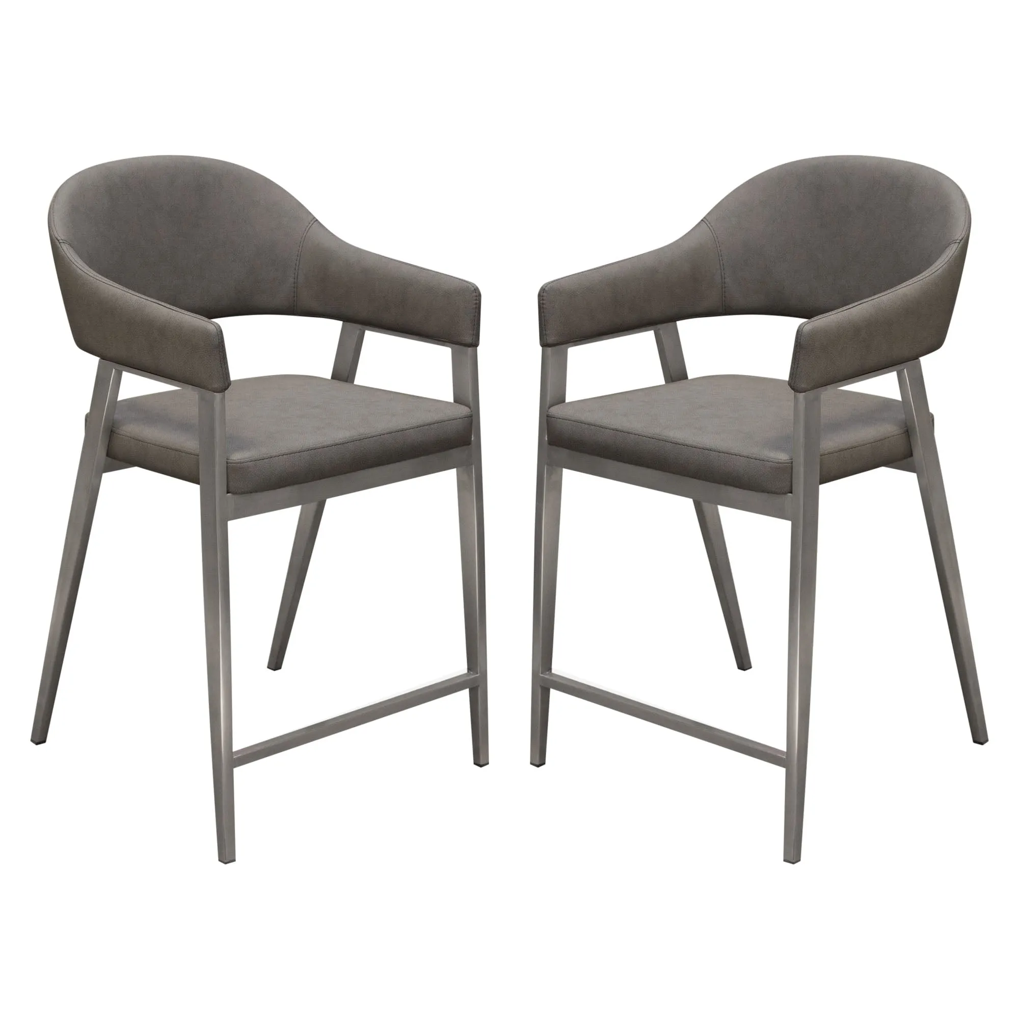 Adele Set of Two Counter Height Chairs in Grey Leatherette w/ Brushed Stainless Steel Leg by Diamond Sofa