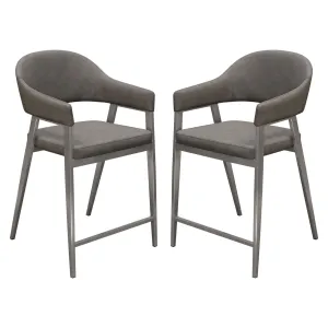 Adele Set of Two Counter Height Chairs in Grey Leatherette w/ Brushed Stainless Steel Leg by Diamond Sofa