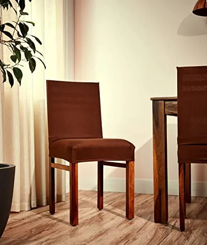 Amazon Brand - Solimo Polyester Spandex Stretchable Dining Chair Slipcover (Pack of 4, Brown)