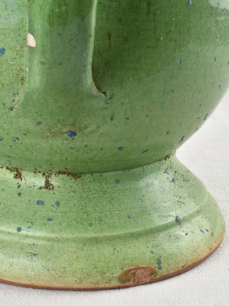 Antique Castelnaudary planter with 2 handles & green glaze 11¾"