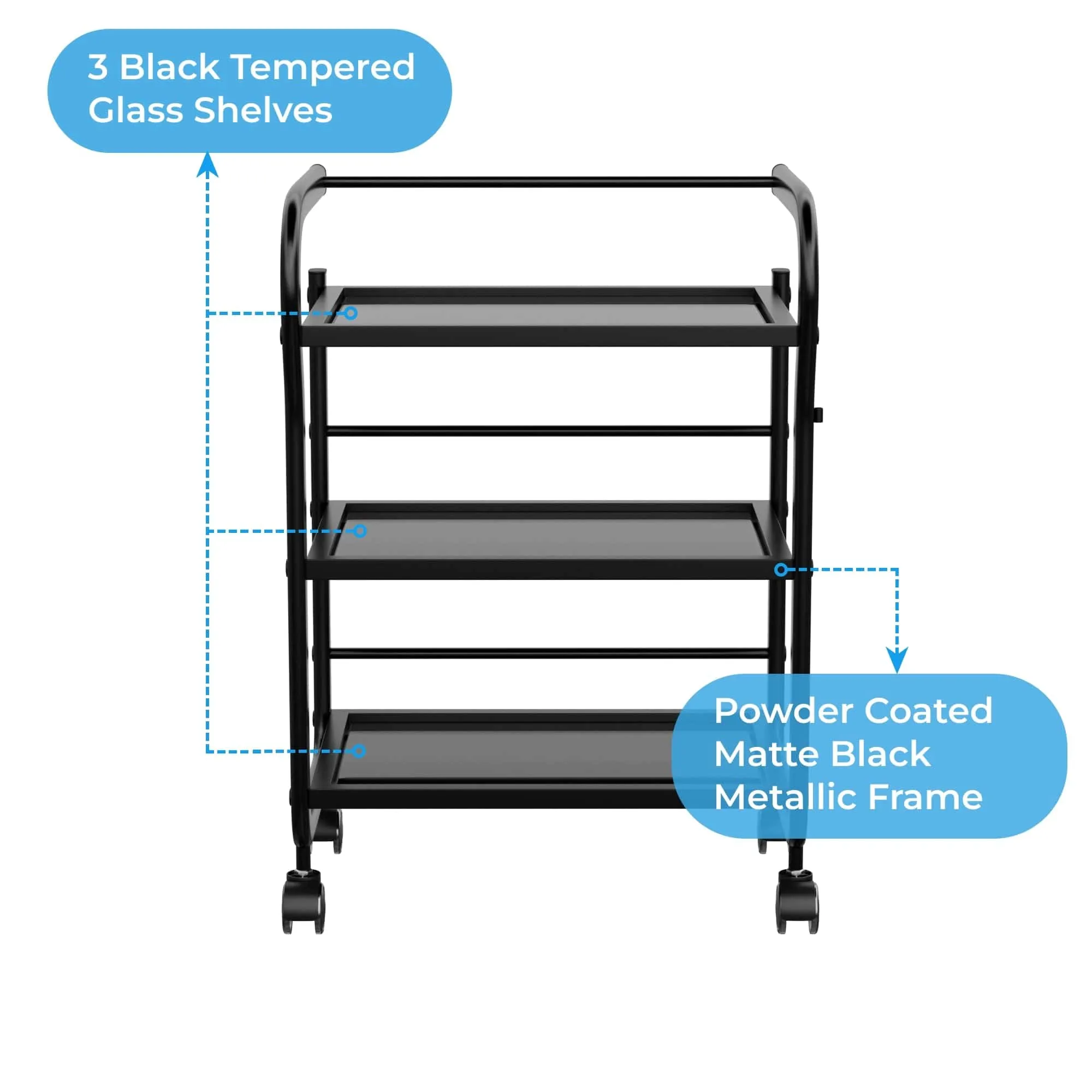 ARCUS Beauty Trolley with 3 Tier Glass Shelves (1013)