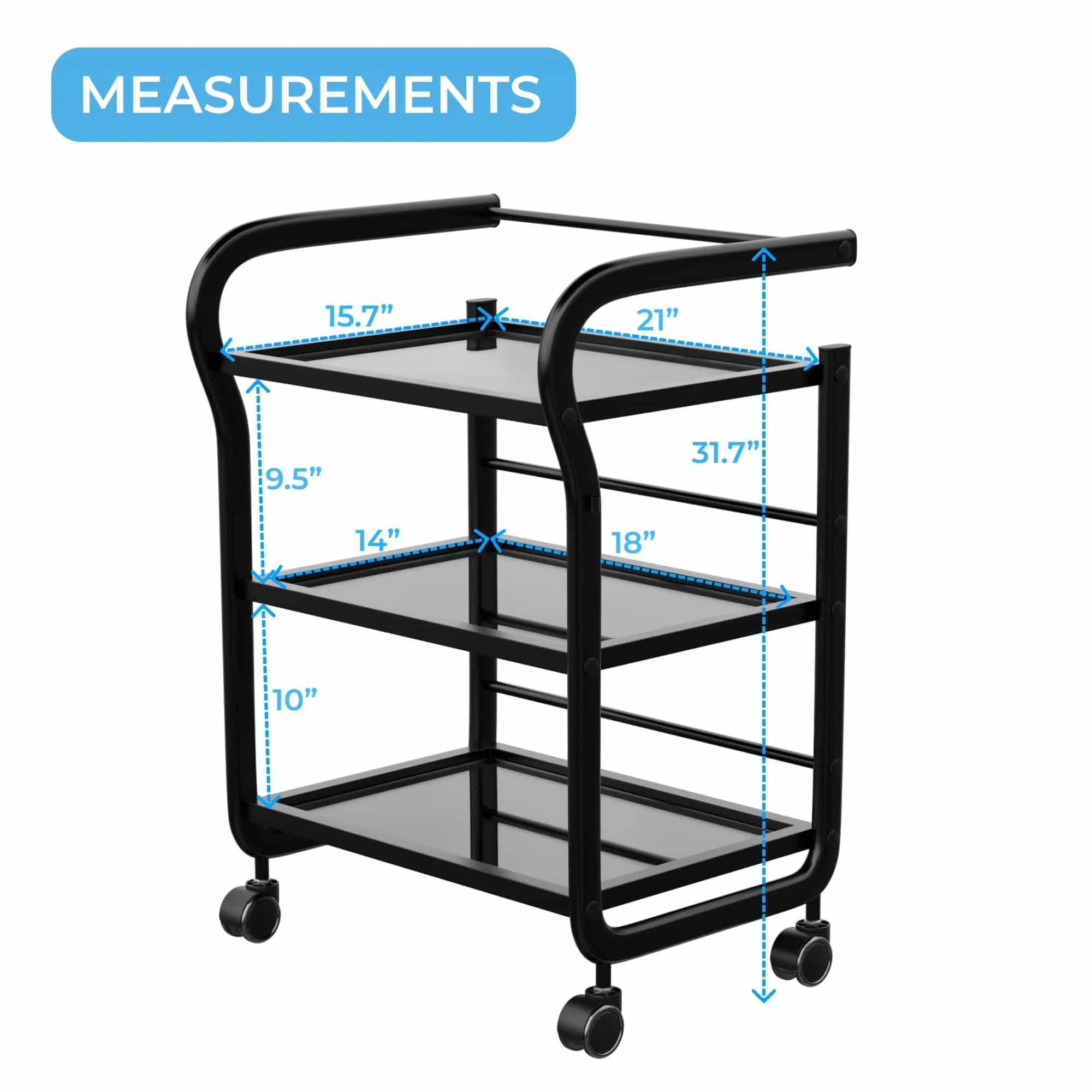 ARCUS Beauty Trolley with 3 Tier Glass Shelves (1013)