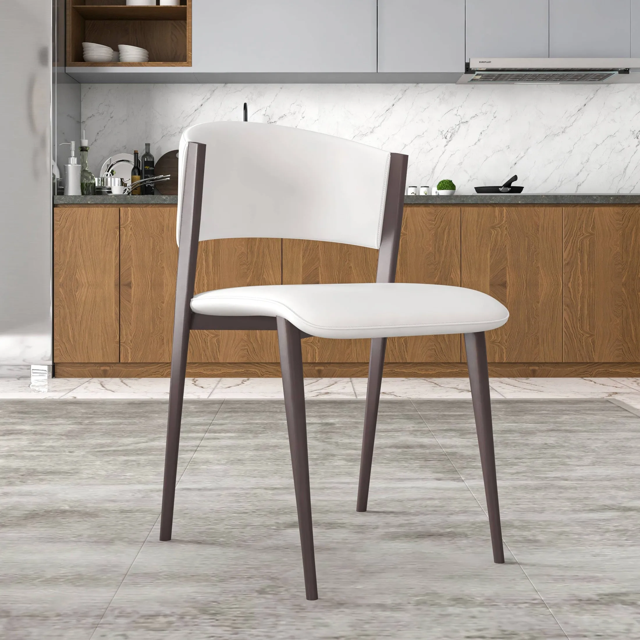 Aspen Dining Chairs Upholstered in Leather Kitchen Room Chairs with Metal Legs Set of 4