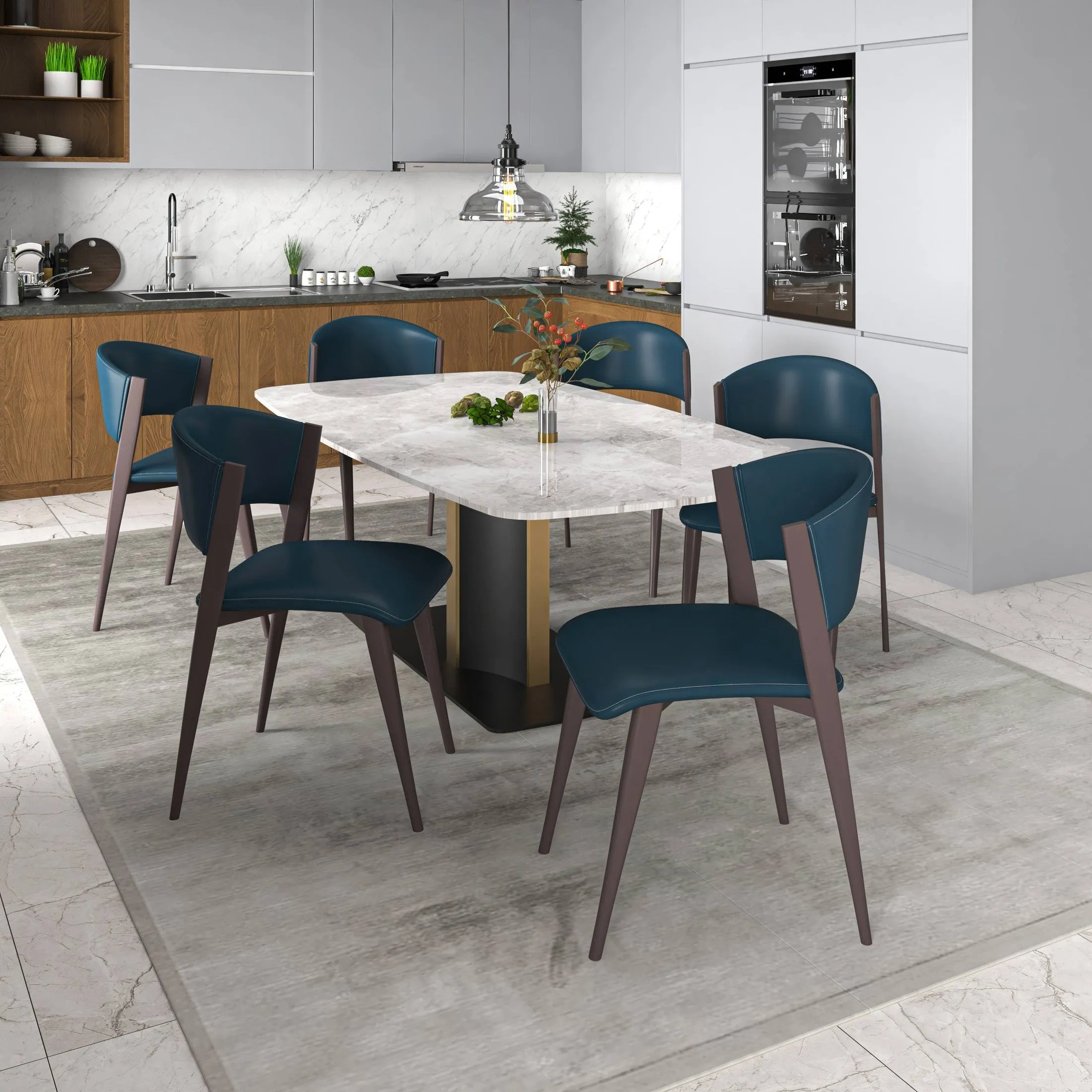 Aspen Dining Chairs Upholstered in Leather Kitchen Room Chairs with Metal Legs Set of 4