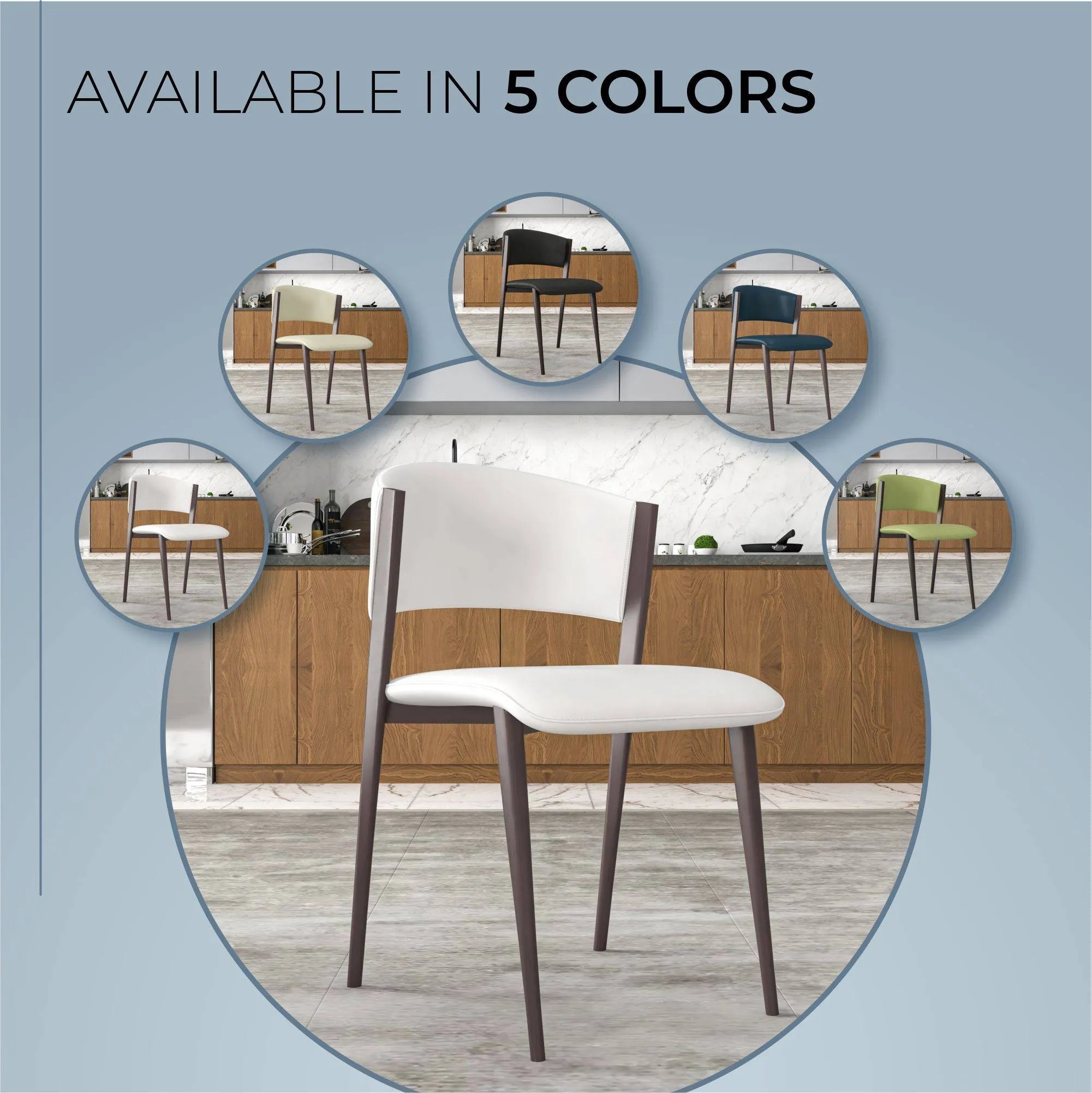 Aspen Dining Chairs Upholstered in Leather Kitchen Room Chairs with Metal Legs Set of 4