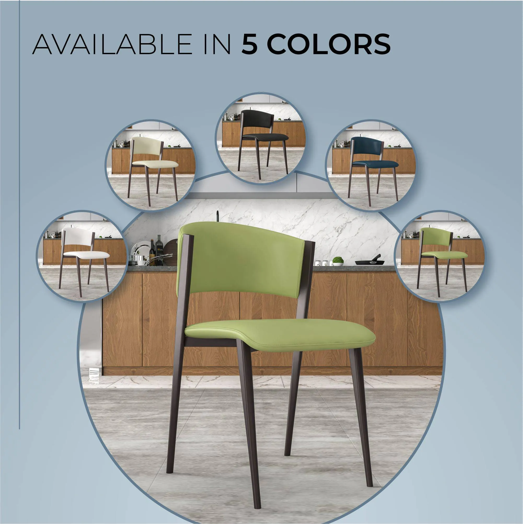 Aspen Dining Chairs Upholstered in Leather Kitchen Room Chairs with Metal Legs Set of 4