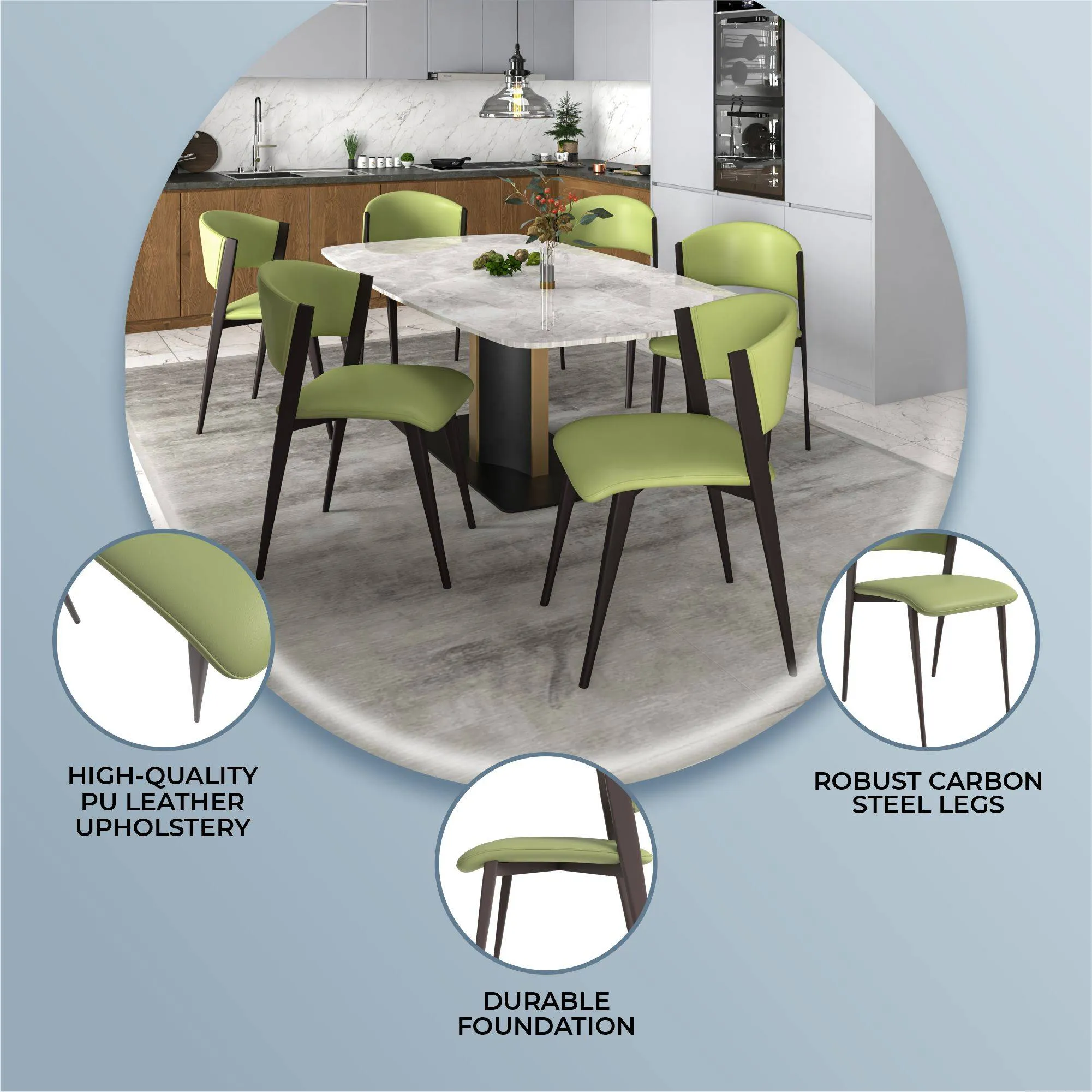 Aspen Dining Chairs Upholstered in Leather Kitchen Room Chairs with Metal Legs Set of 4