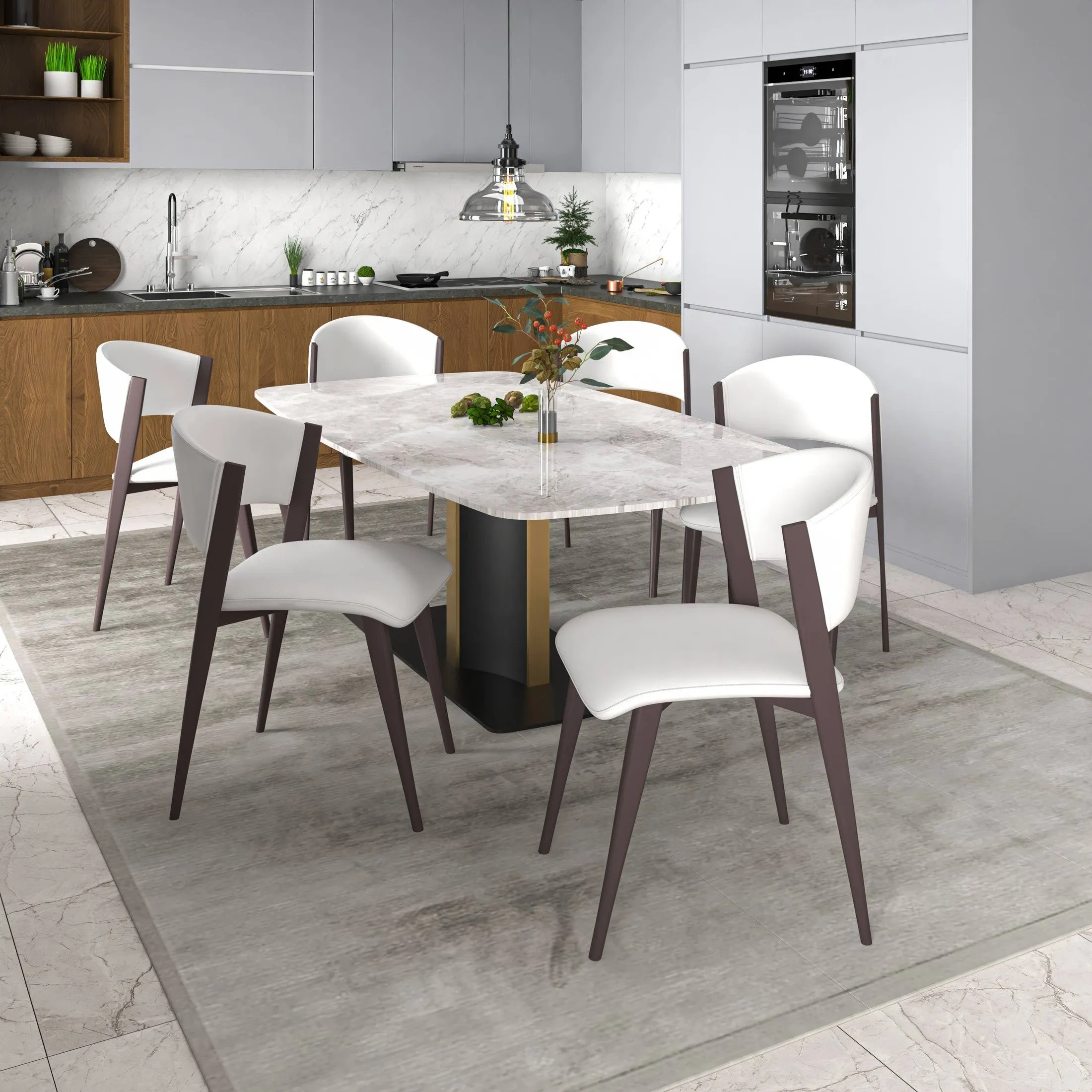 Aspen Dining Chairs Upholstered in Leather Kitchen Room Chairs with Metal Legs Set of 4