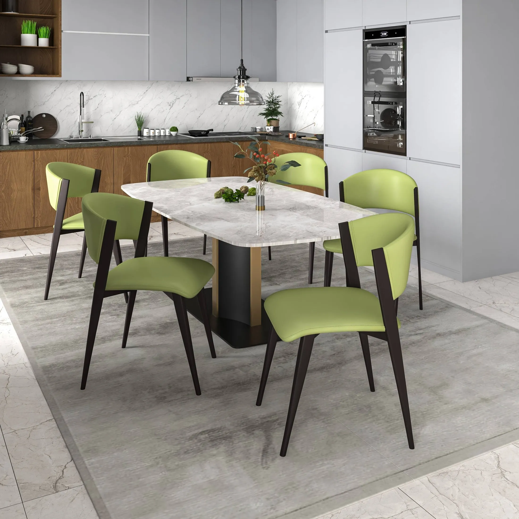 Aspen Dining Chairs Upholstered in Leather Kitchen Room Chairs with Metal Legs Set of 4