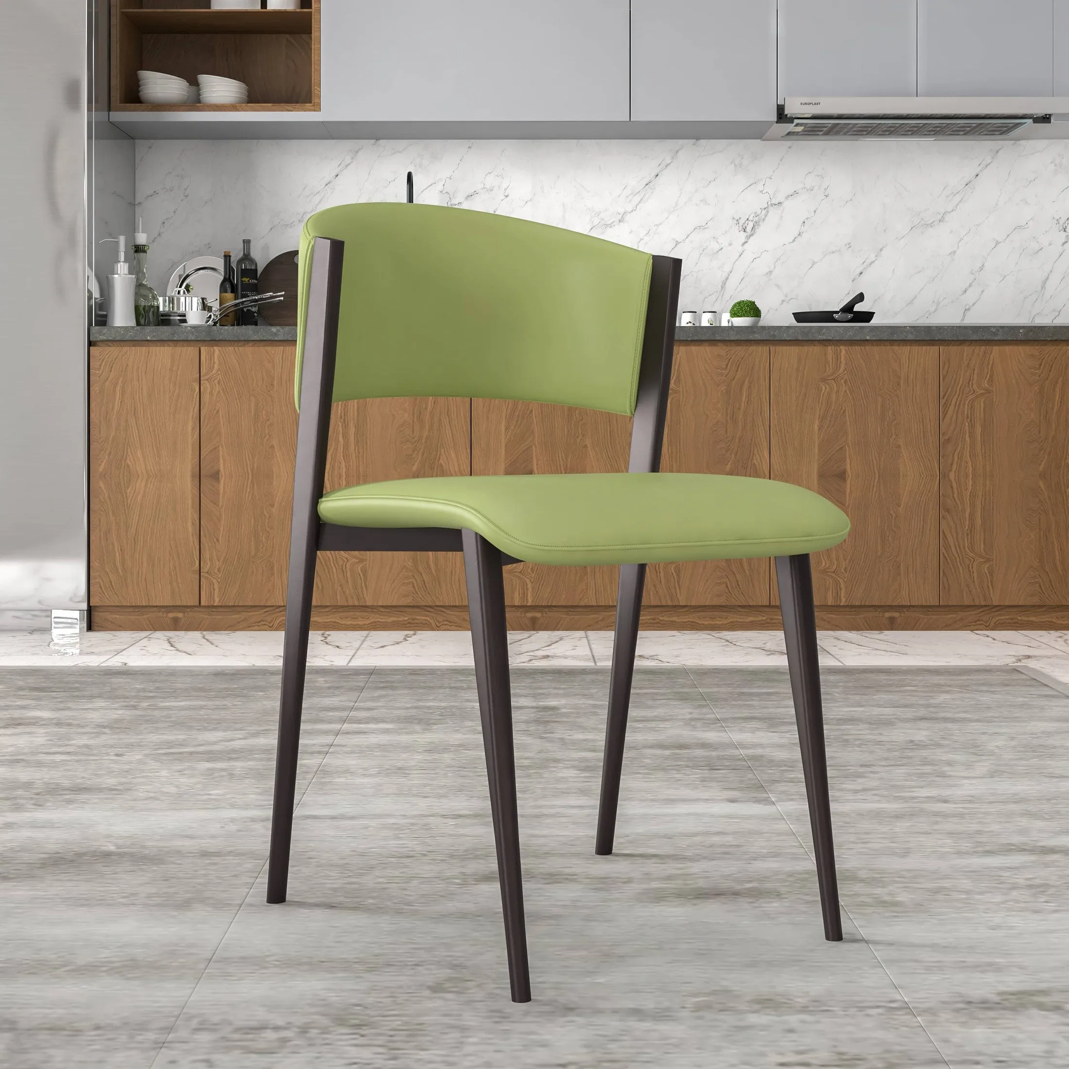 Aspen Dining Chairs Upholstered in Leather Kitchen Room Chairs with Metal Legs Set of 4