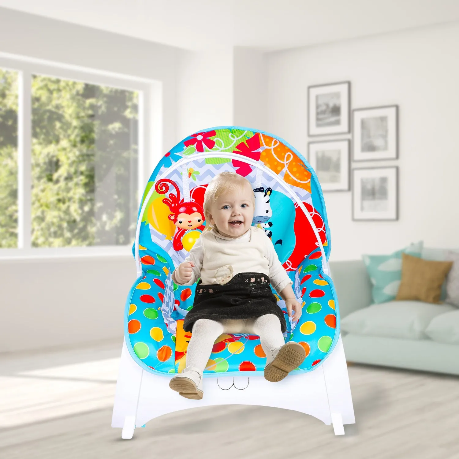 Baby Moo Infant To Toddler Polka Dots Happy Baby Bouncer With Hanging Toys Blue