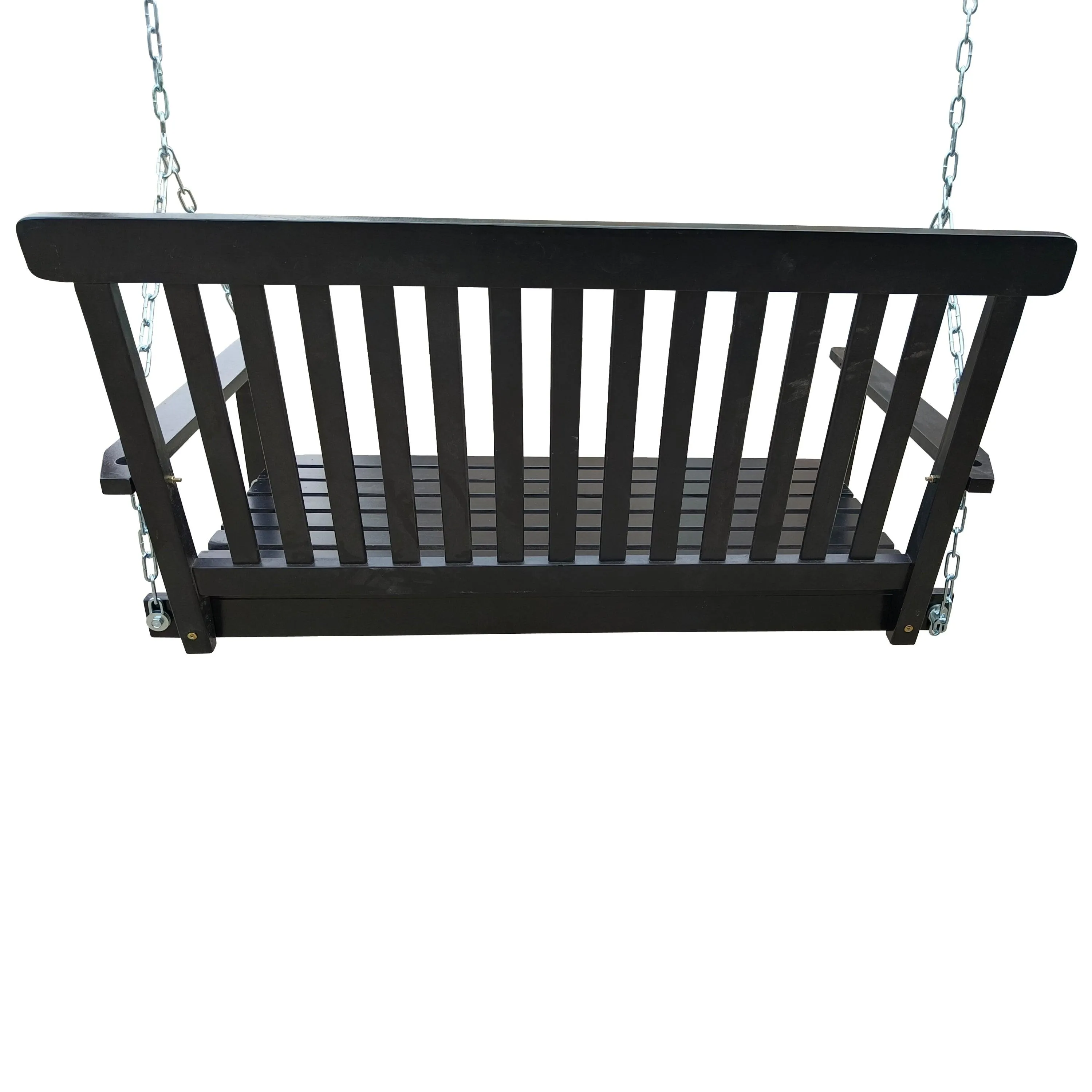 Black Front Porch Swing with Armrests and Hanging Chains, Easy to Assemble